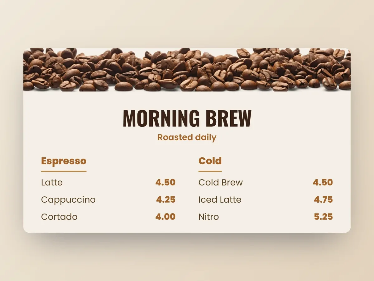 Menu boards above a café counter