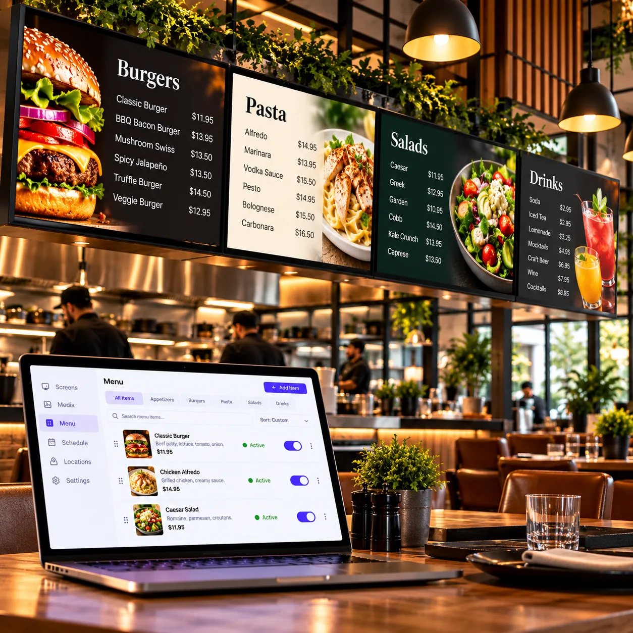 Digital menu screens for restaurants
