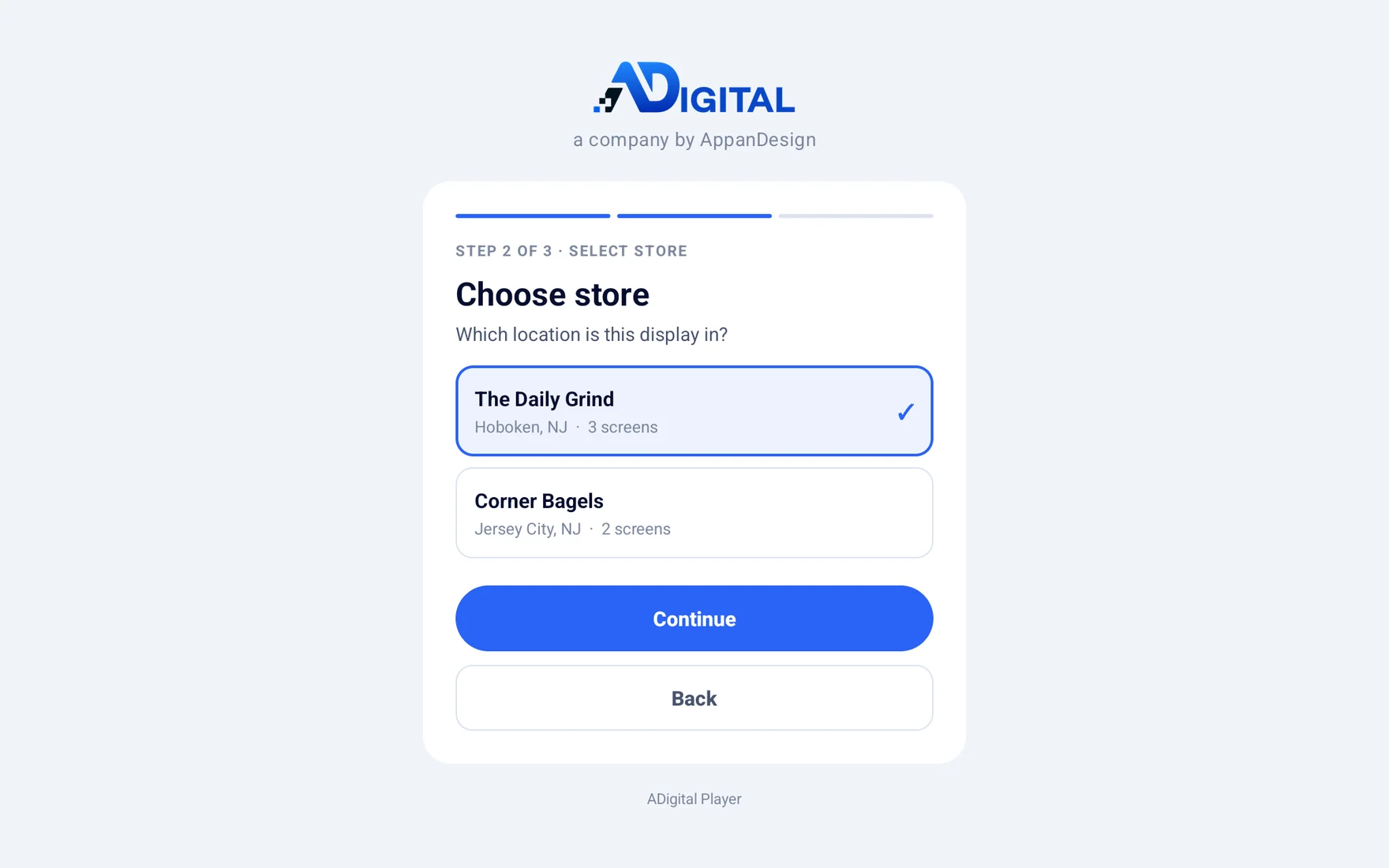 Choosing a store in the ADigital player